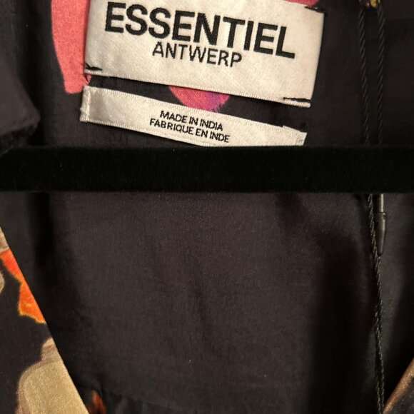 Essentiel Antwerp Women's Black Floral Dropped Shoulder Eberry Wrap Mini Dress - Picture 6 of 7